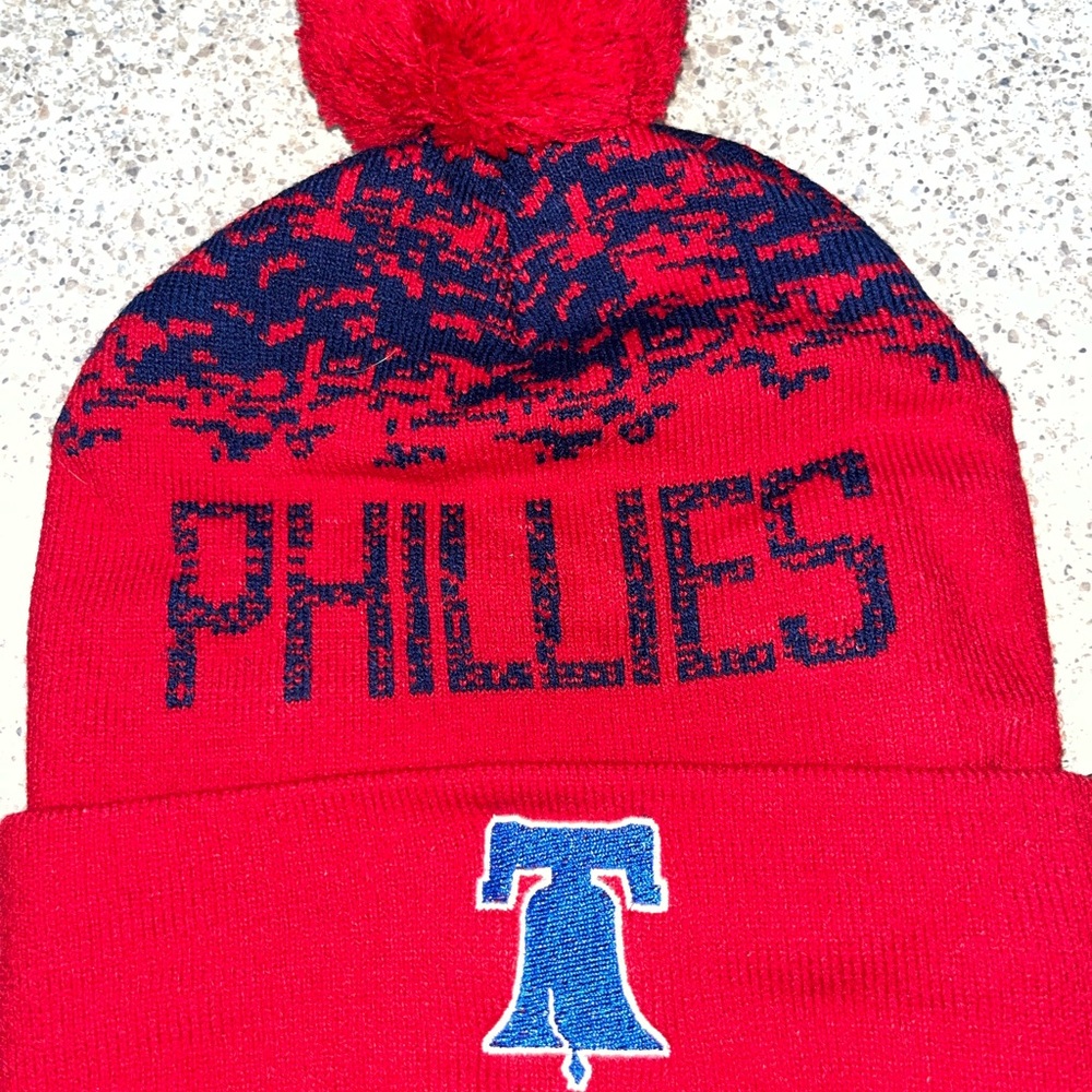 Phillies Red Knit Beanie with Pom